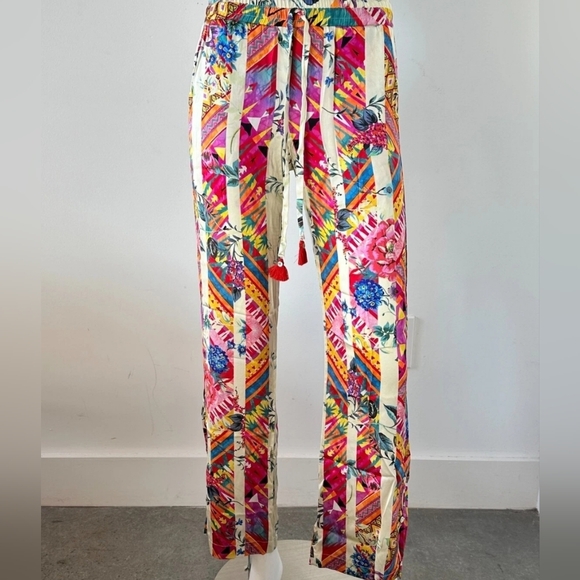 Johnny Was Pants - Johnny Was Multicolor Printed Cropped Wide-Leg Pants